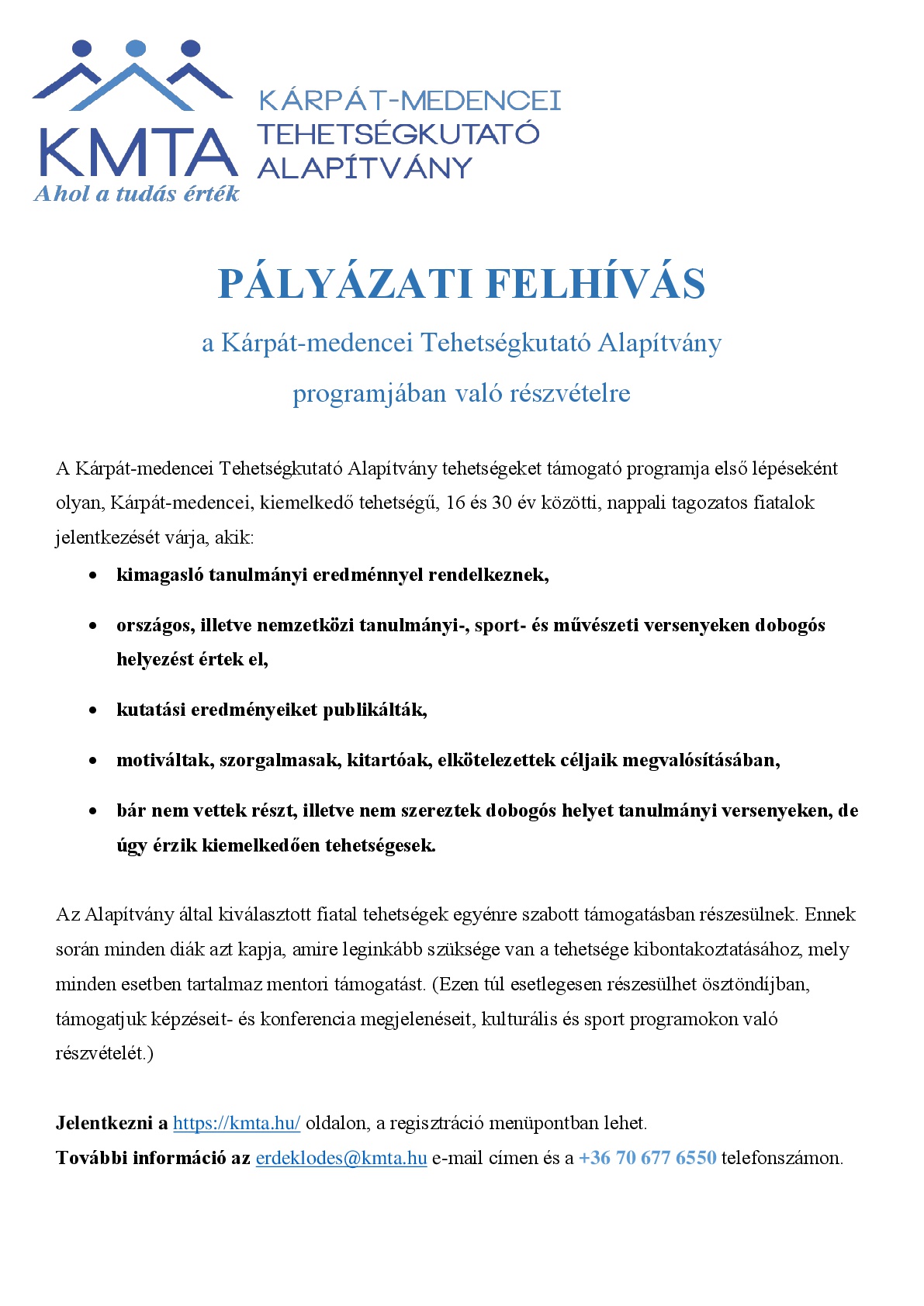 PÁLYÁZATI FELHÍVÁS KMTA március 001